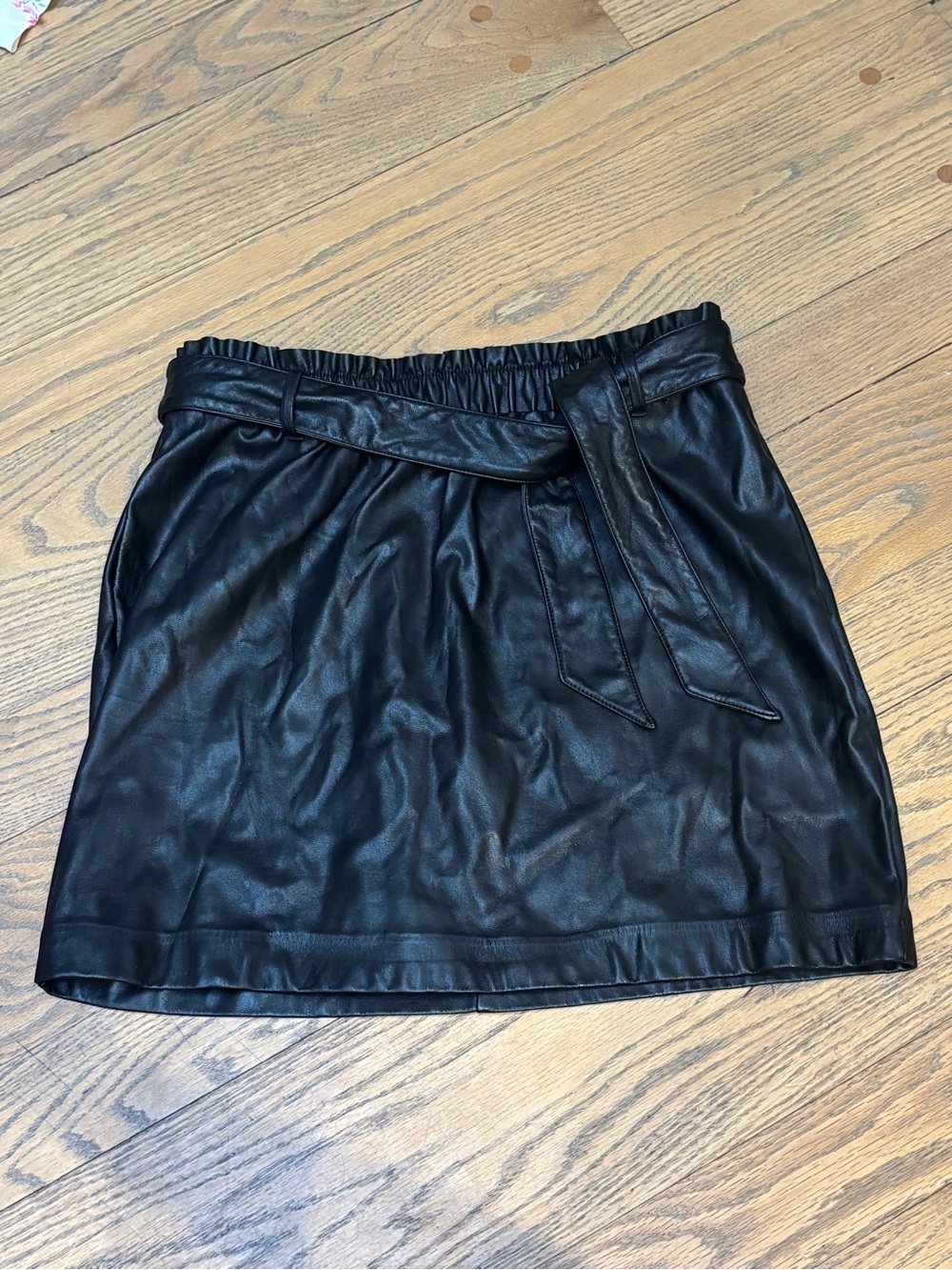 Dynamite Black Faux Leather Paperbag Waist Mini Skirt Large